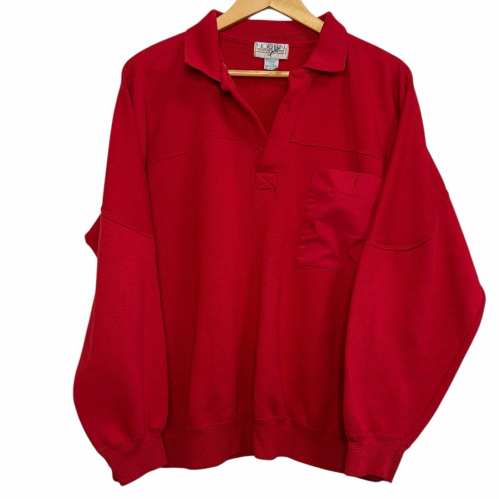 Northern Spirit Vintage Red Fleece Pullover Top L Made in Korea